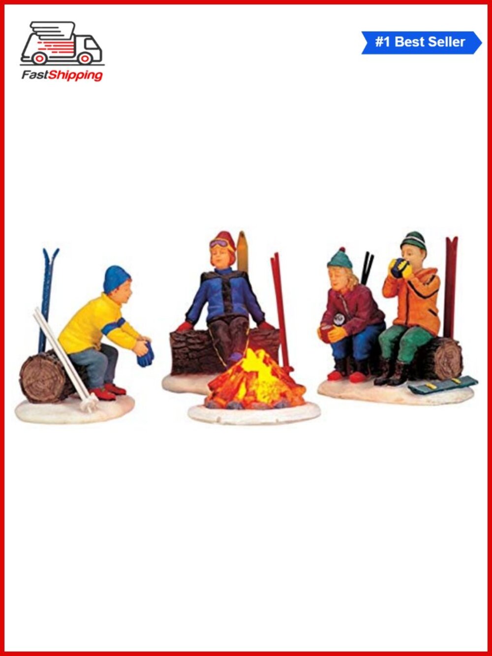 🎅 Lemax Christmas Skiers Campfire 4-Pc Polyresin Figurine Set